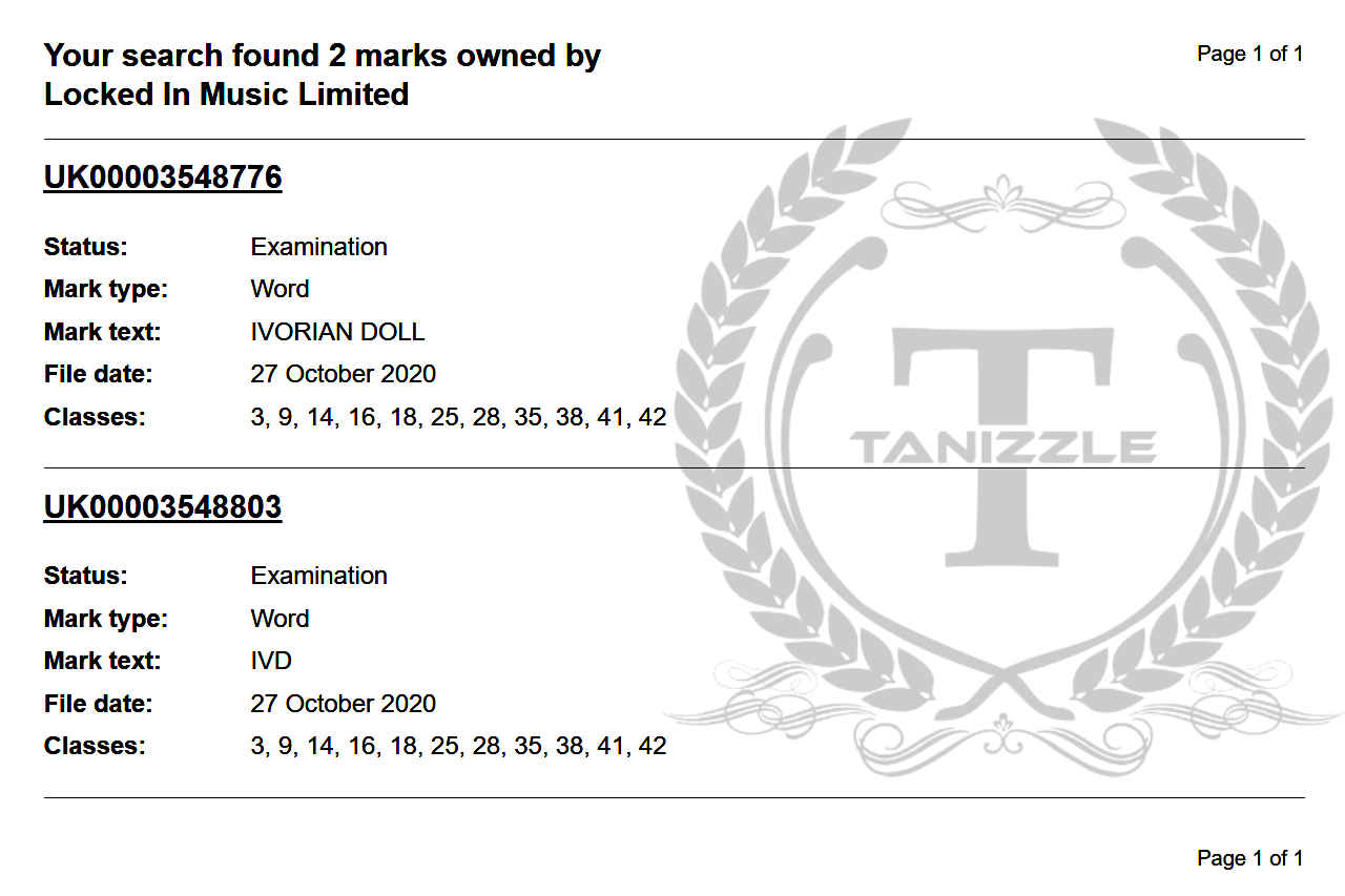 Ivorian Doll trademark screenshots