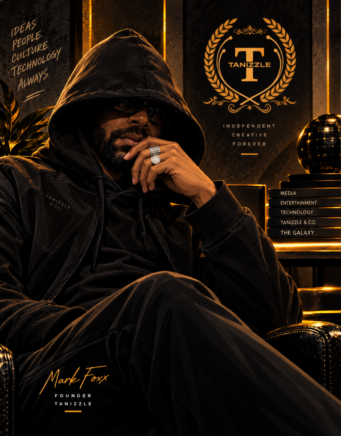 Illustrated portrait of Tanizzle founder Mark Foxx