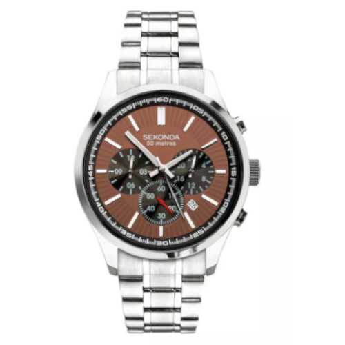 Sekonda - Sekonda Men's Stainless Steel Dual Time Brown Dial Bracelet Watch (1859)